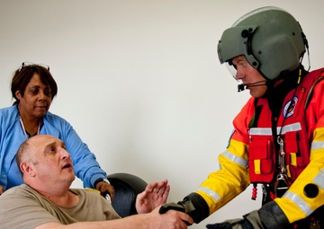 Helicopter lands with medevac patient