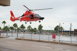 Helicopter lands with medevac patient