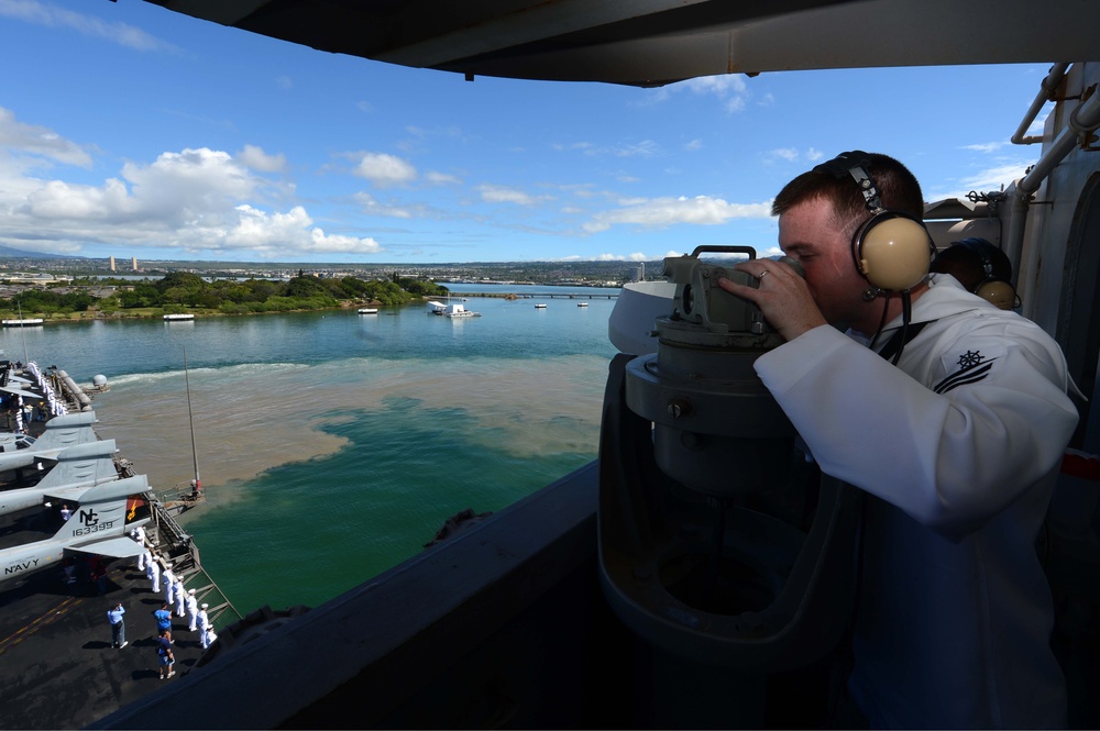 USS John C. Stennis transits out of Pearl Harbor