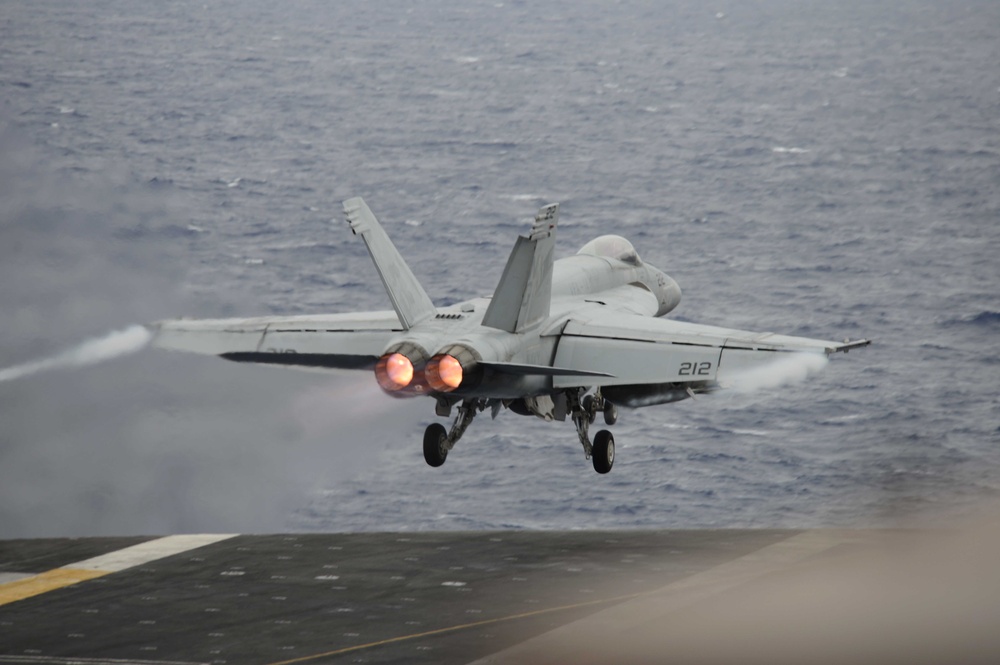 USS John C. Stennis flight deck action