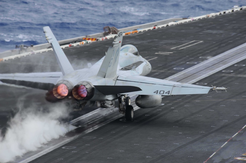 USS John C. Stennis flight deck action