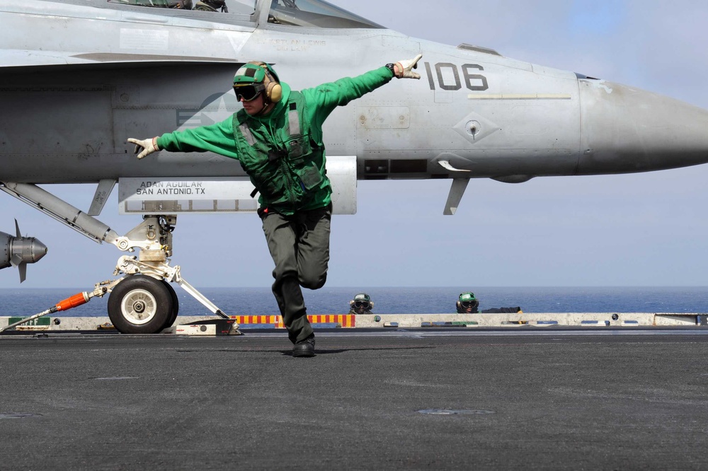 USS John C. Stennis flight deck action