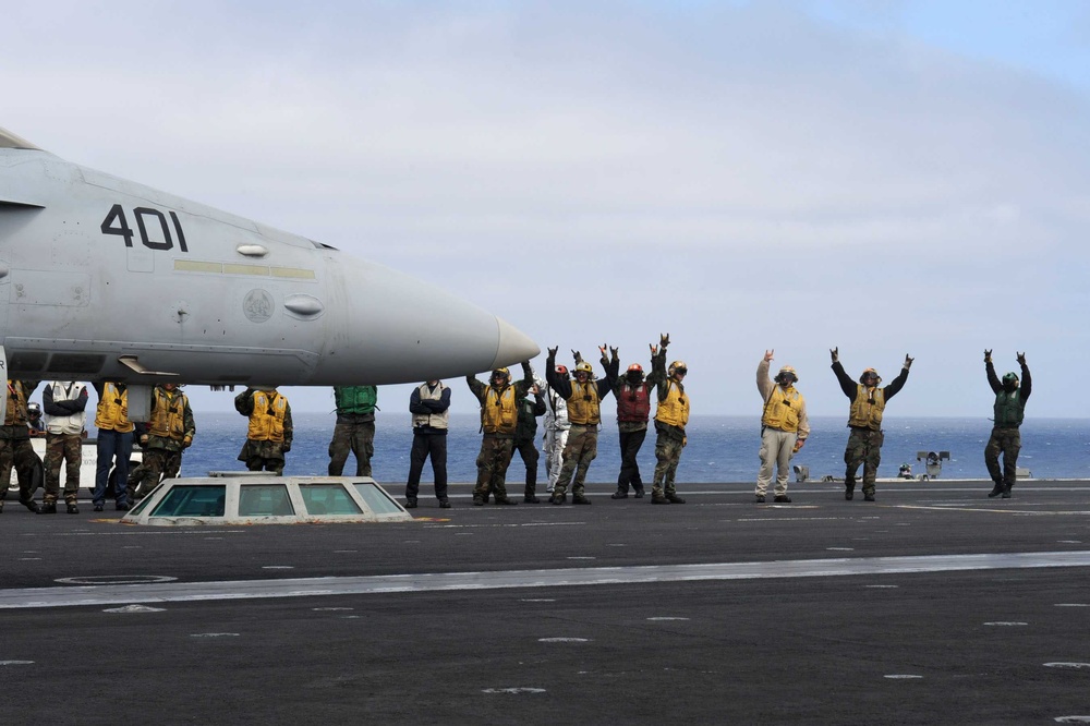 USS John C. Stennis flight deck action