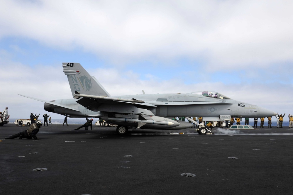 USS John C. Stennis flight deck action