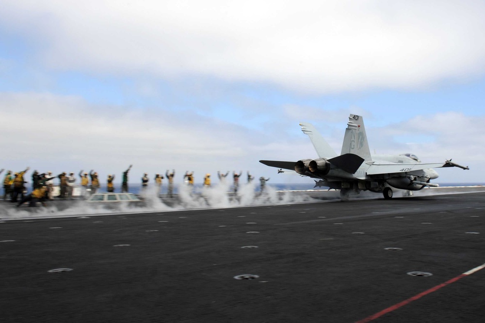 USS John C. Stennis flight deck action