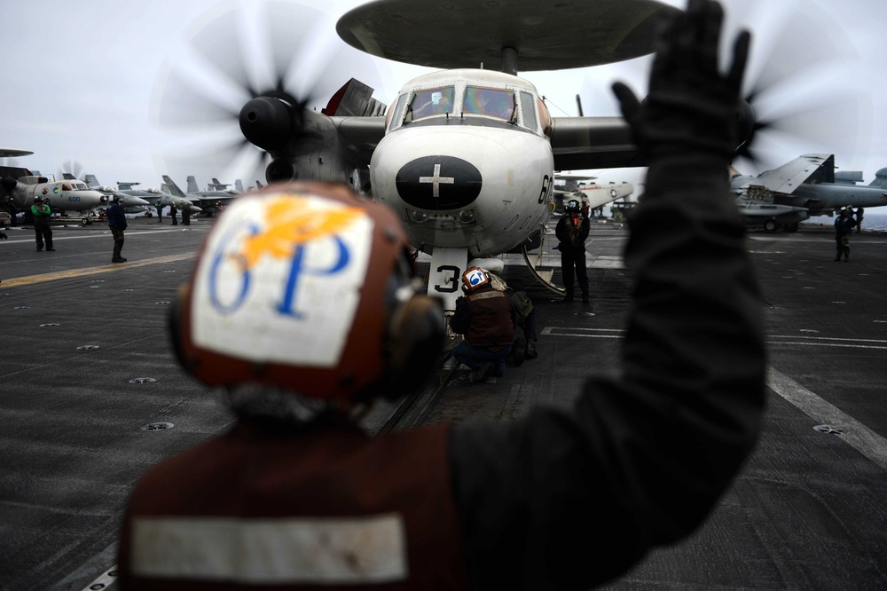 USS John C. Stennis flight deck action