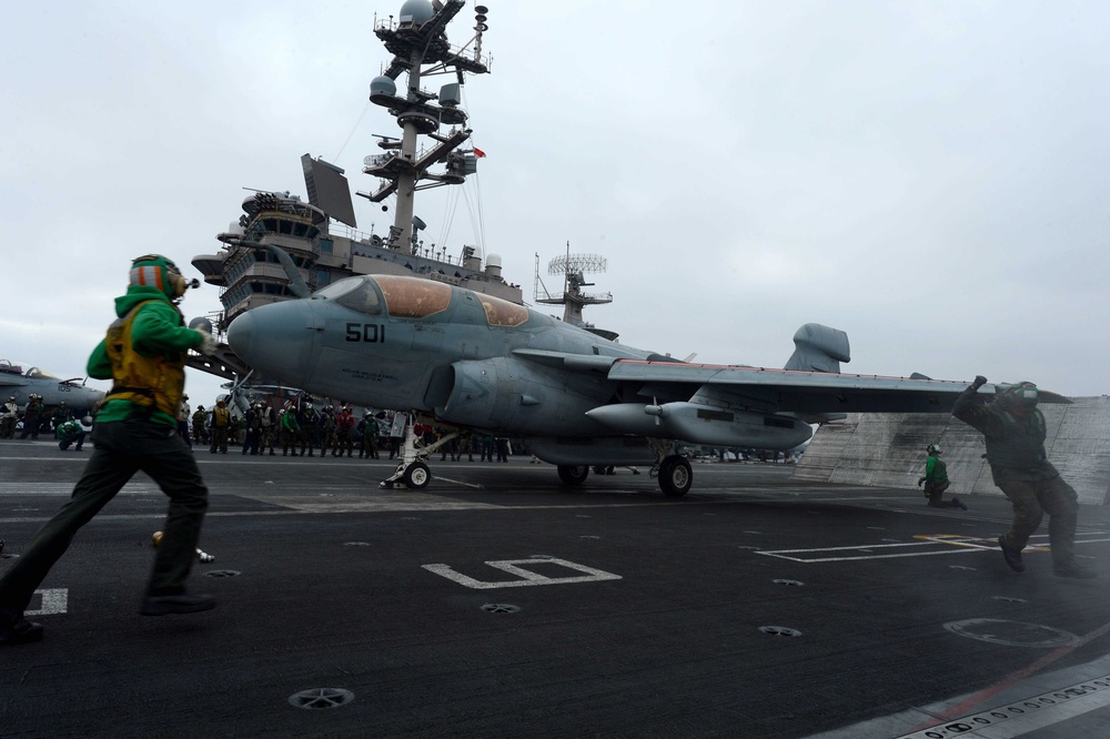 USS John C. Stennis flight deck action