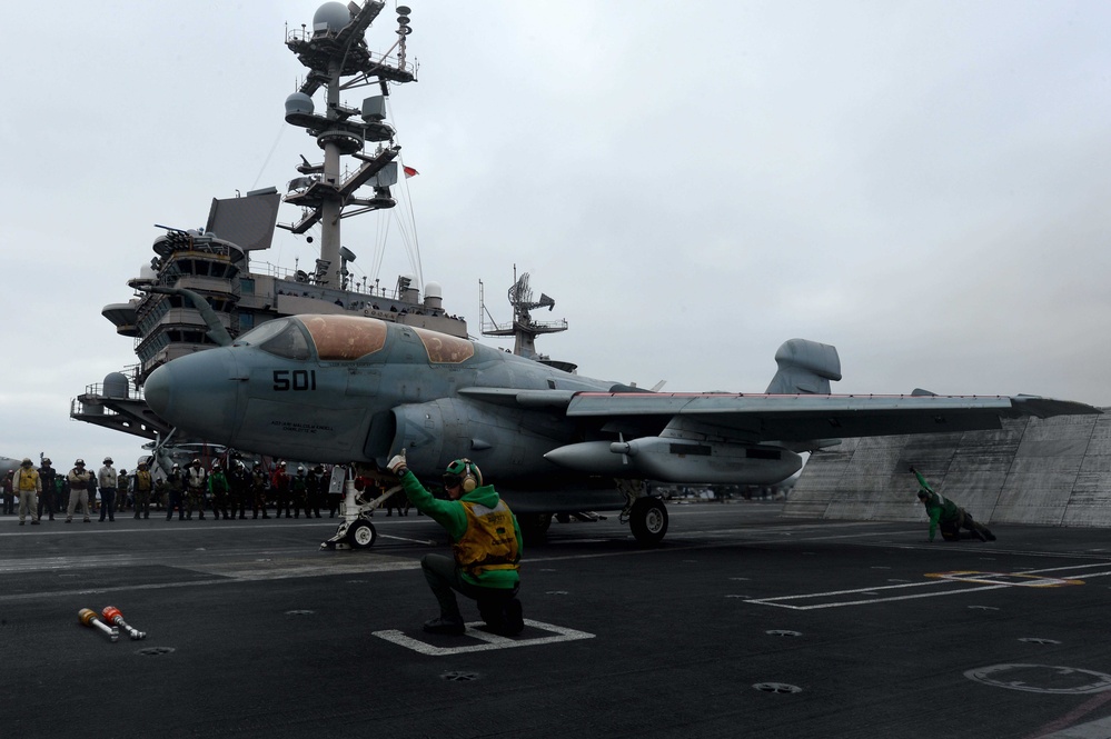 USS John C. Stennis flight deck action