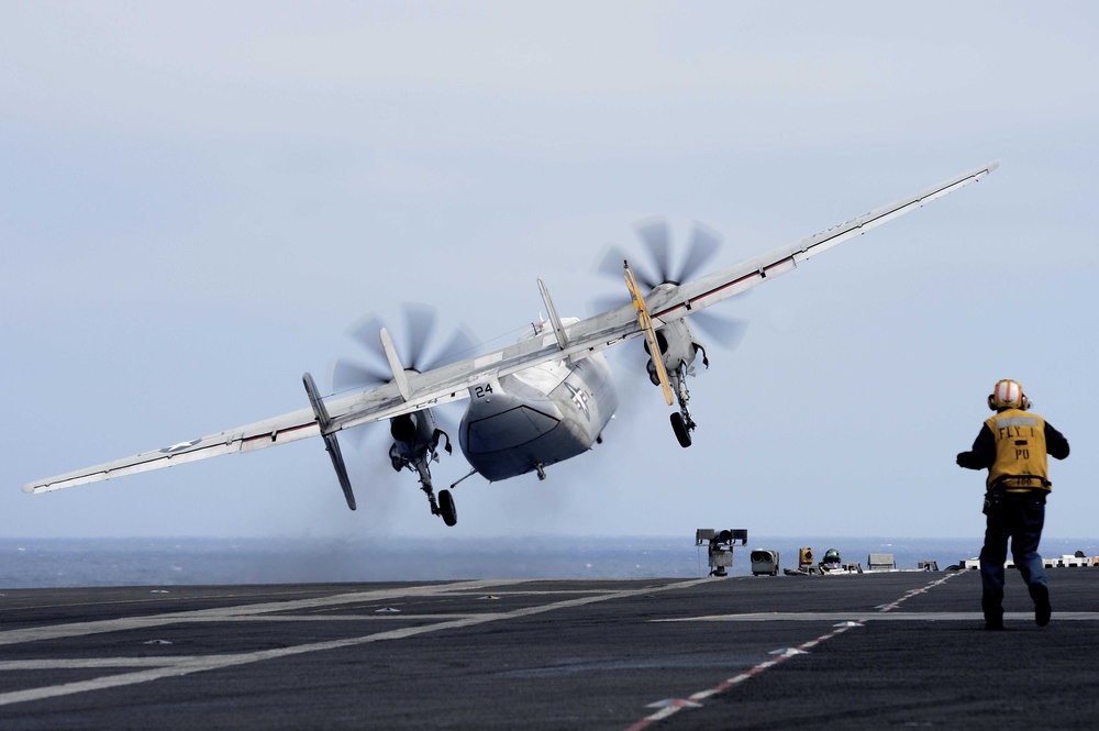 USS John C. Stennis flight deck action