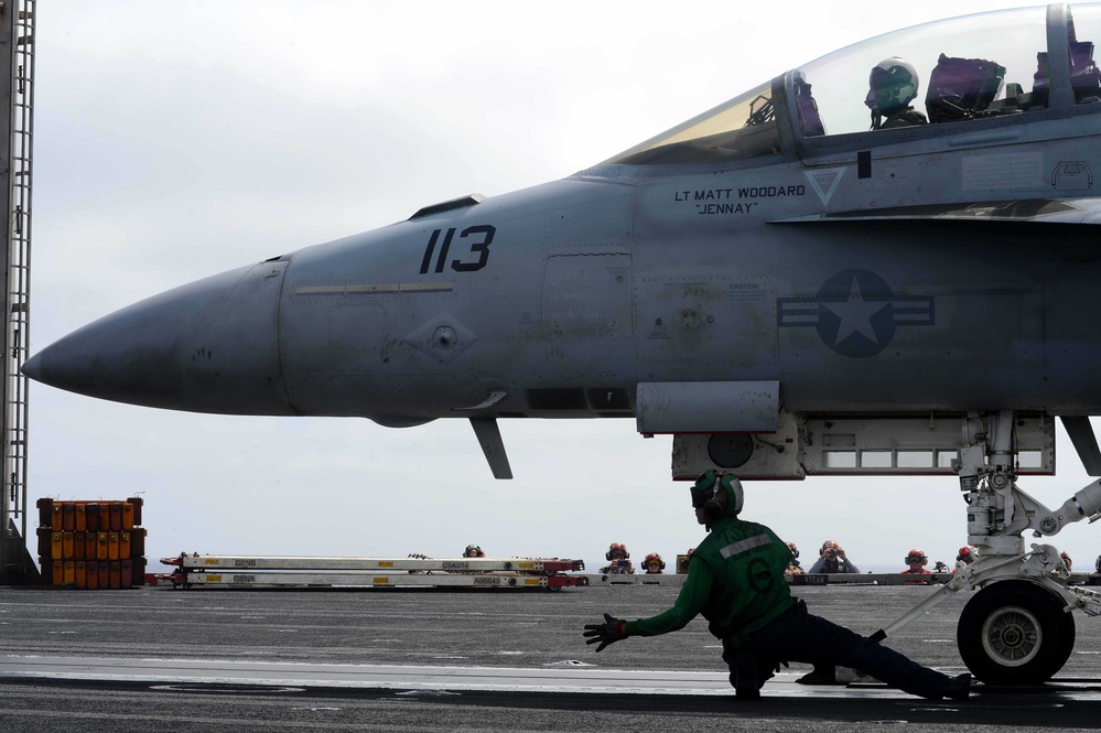 USS John C. Stennis flight deck action