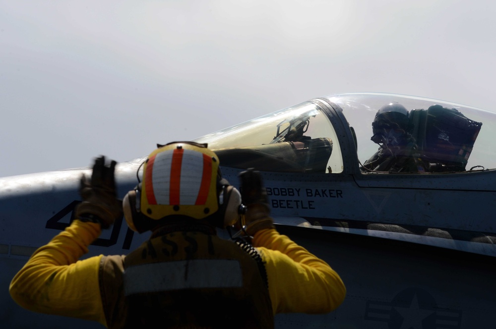 USS John C. Stennis flight deck action