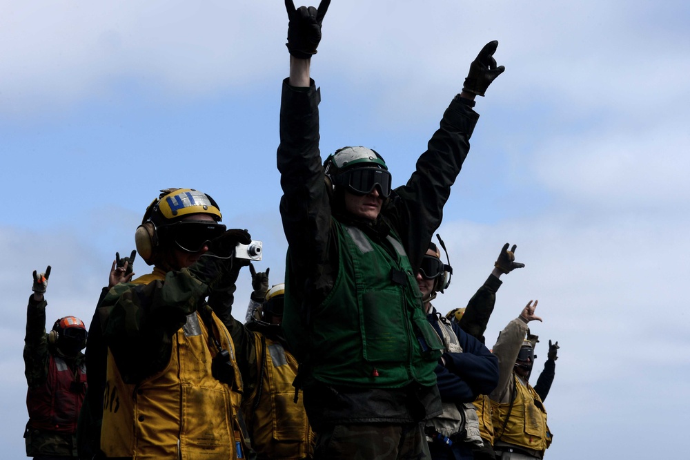 USS John C. Stennis flight deck action