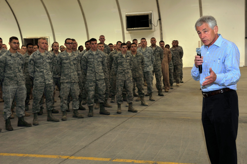 Secretary of defense visits troops in Southwest Asia