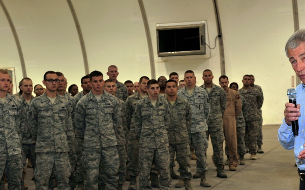 Secretary of defense visits troops in Southwest Asia