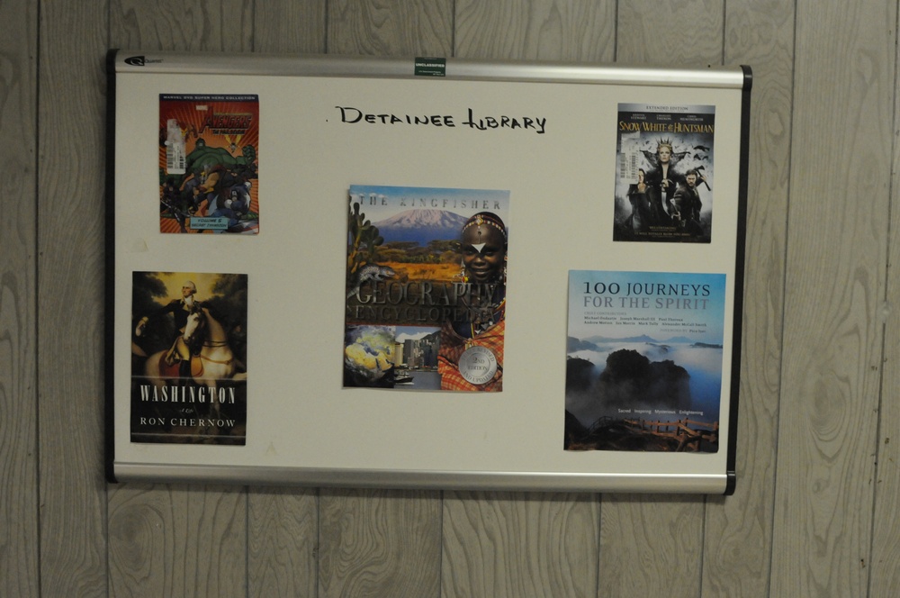 Hundreds of books in several languages at Detainee Library