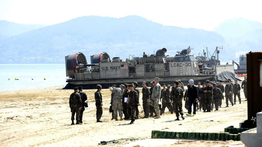 United States and South Korean forces participate in Combined Joint Logistics Over the Shore (CJLOTS) military exercise on the Korean Peninsula