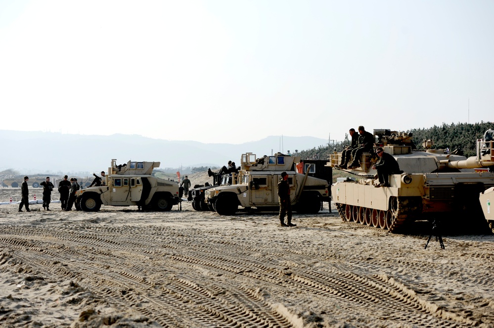 United States and South Korean forces participate in Combined Joint Logistics Over the Shore (CJLOTS) military exercise on the Korean Peninsula