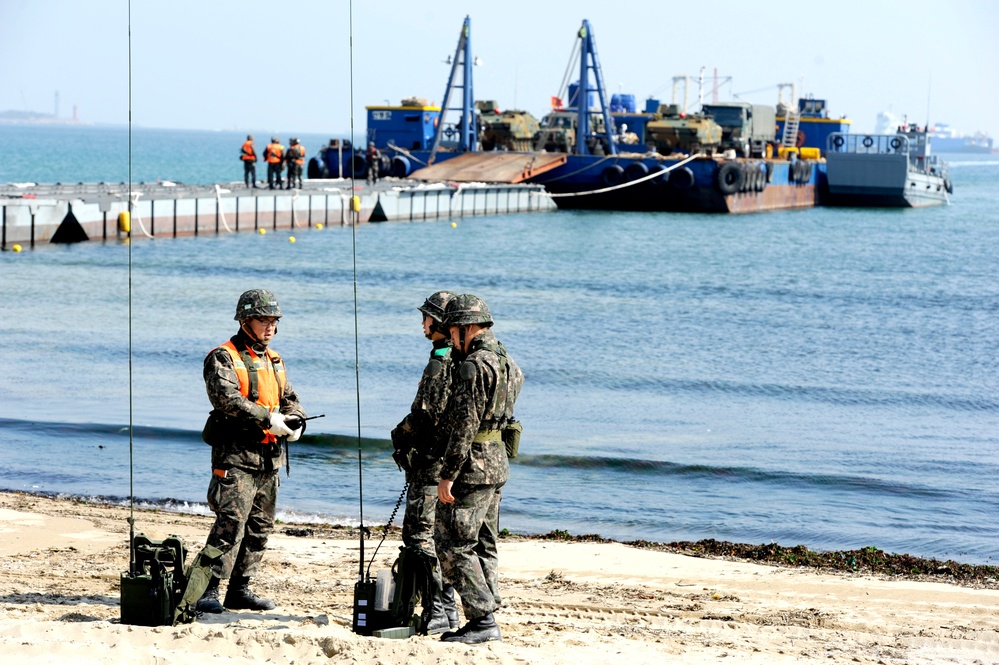 United States and South Korean forces participate in Combined Joint Logistics Over the Shore (CJLOTS) military exercise on the Korean Peninsula