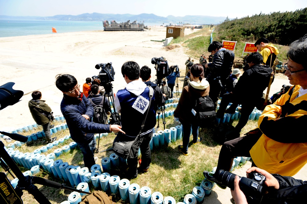 United States and South Korean forces participate in Combined Joint Logistics Over the Shore (CJLOTS) military exercise on the Korean Peninsula