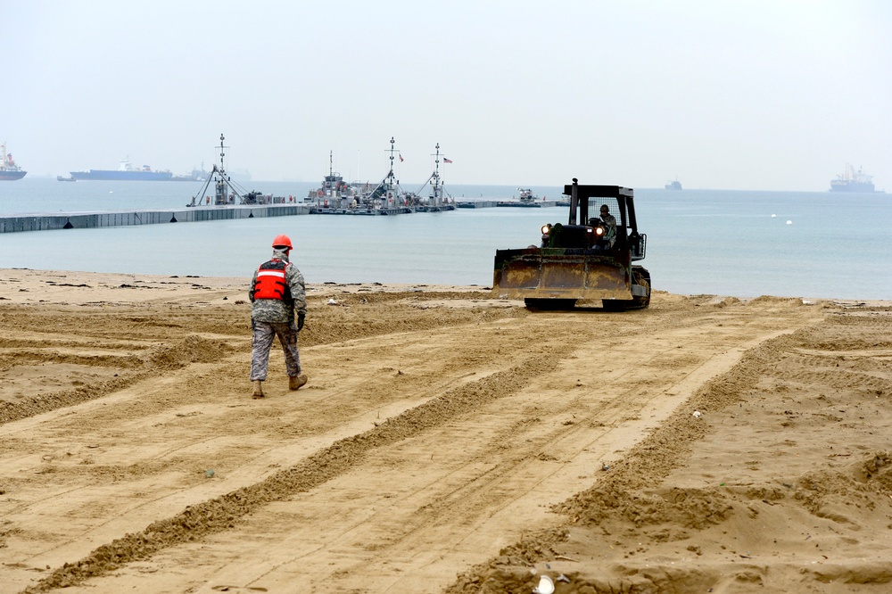 United States and South Korean forces participate in Combined Joint Logistics Over the Shore (CJLOTS) military exercise on the Korean Peninsula