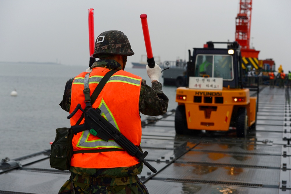 United States and South Korean forces participate in Combined Joint Logistics Over the Shore (CJLOTS) military exercise on the Korean Peninsula