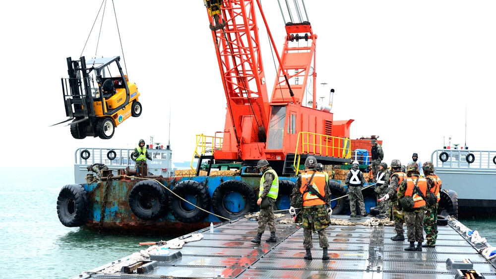 United States and South Korean forces participate in Combined Joint Logistics Over the Shore (CJLOTS) military exercise on the Korean Peninsula