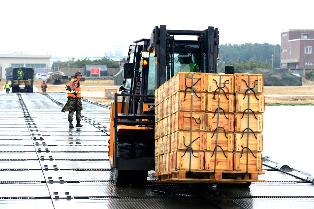 United States and South Korean forces participate in Combined Joint Logistics Over the Shore (CJLOTS) military exercise on the Korean Peninsula