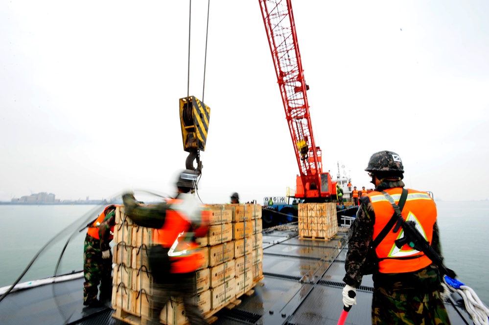 United States and South Korean forces participate in Combined Joint Logistics Over the Shore (CJLOTS) military exercise on the Korean Peninsula