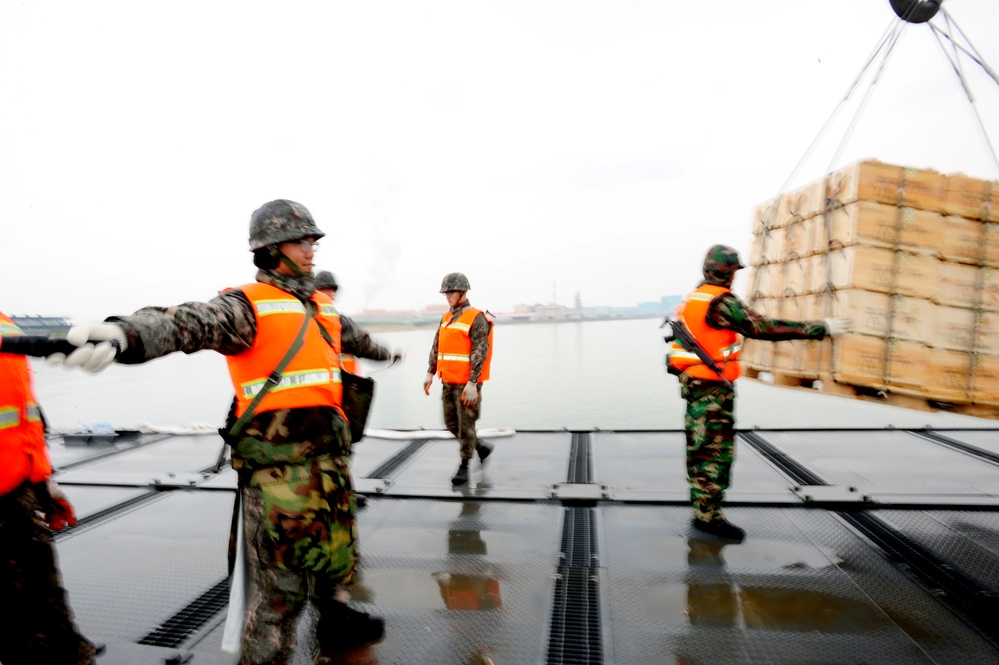 United States and South Korean forces participate in Combined Joint Logistics Over the Shore (CJLOTS) military exercise on the Korean Peninsula