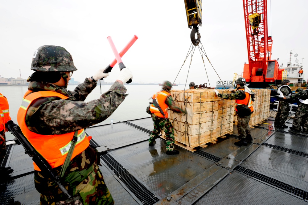 United States and South Korean forces participate in Combined Joint Logistics Over the Shore (CJLOTS) military exercise on the Korean Peninsula