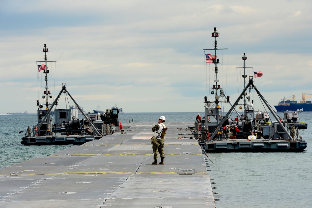 United States and South Korean forces participate in Combined Joint Logistics Over the Shore (CJLOTS) military exercise on the Korean Peninsula