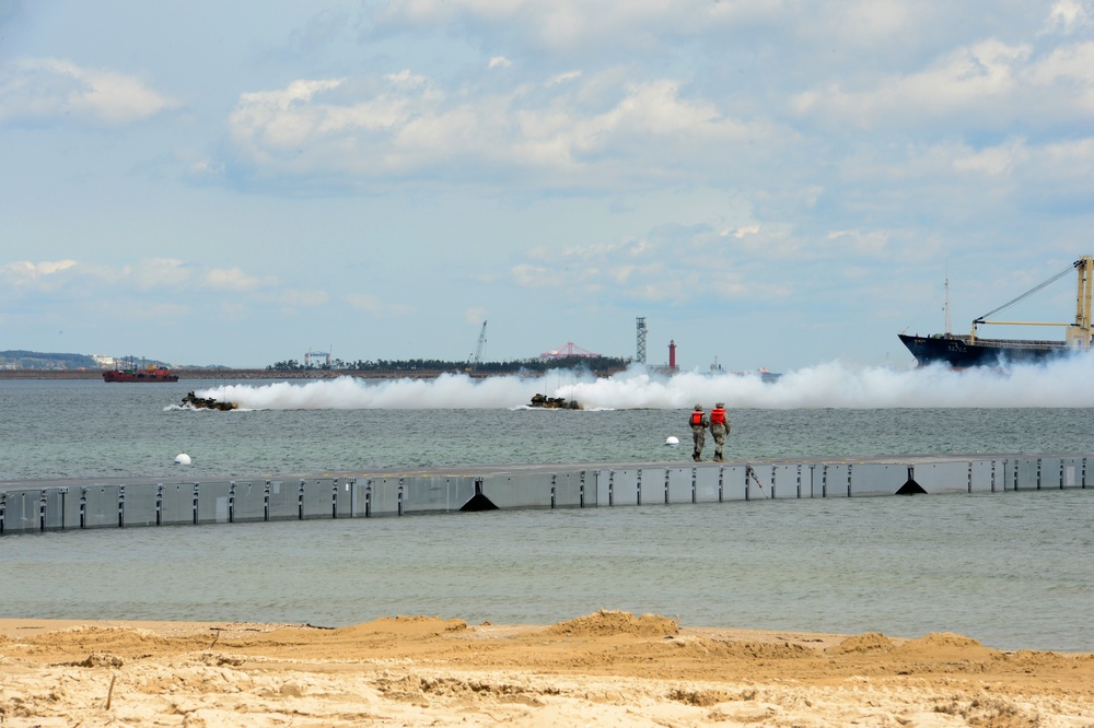 United States and South Korean forces participate in Combined Joint Logistics Over the Shore (CJLOTS) military exercise on the Korean Peninsula