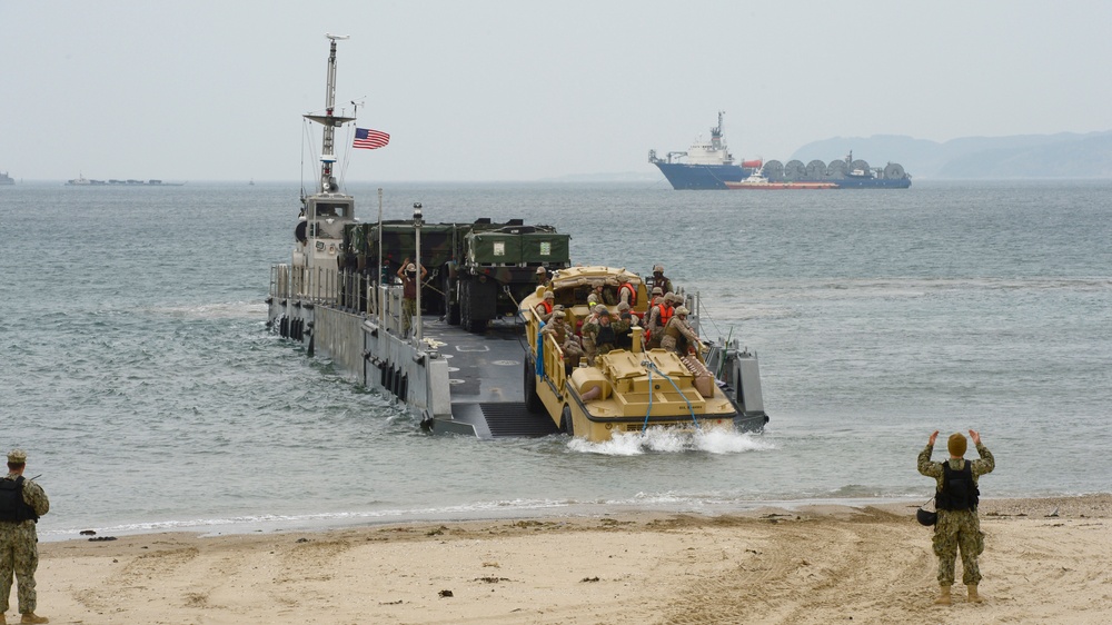 United States and South Korean forces participate in Combined Joint Logistics Over the Shore (CJLOTS) military exercise on the Korean Peninsula