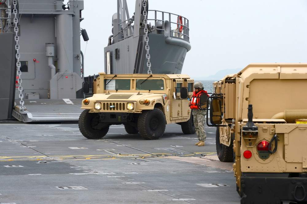 United States and South Korean forces participate in Combined Joint Logistics Over the Shore (CJLOTS) military exercise on the Korean Peninsula