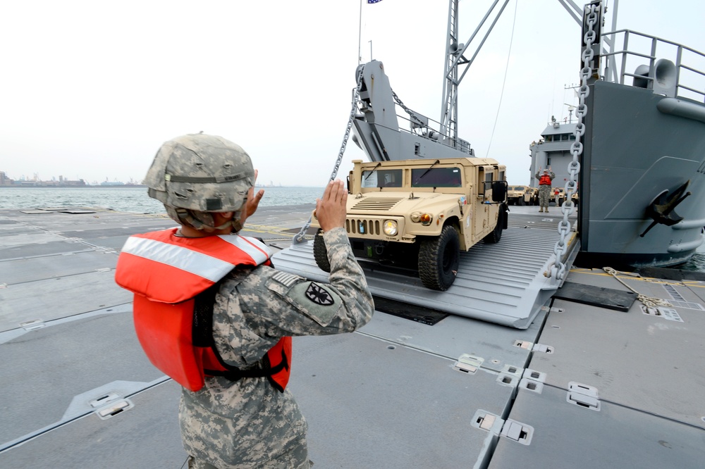 United States and South Korean forces participate in Combined Joint Logistics Over the Shore (CJLOTS) military exercise on the Korean Peninsula