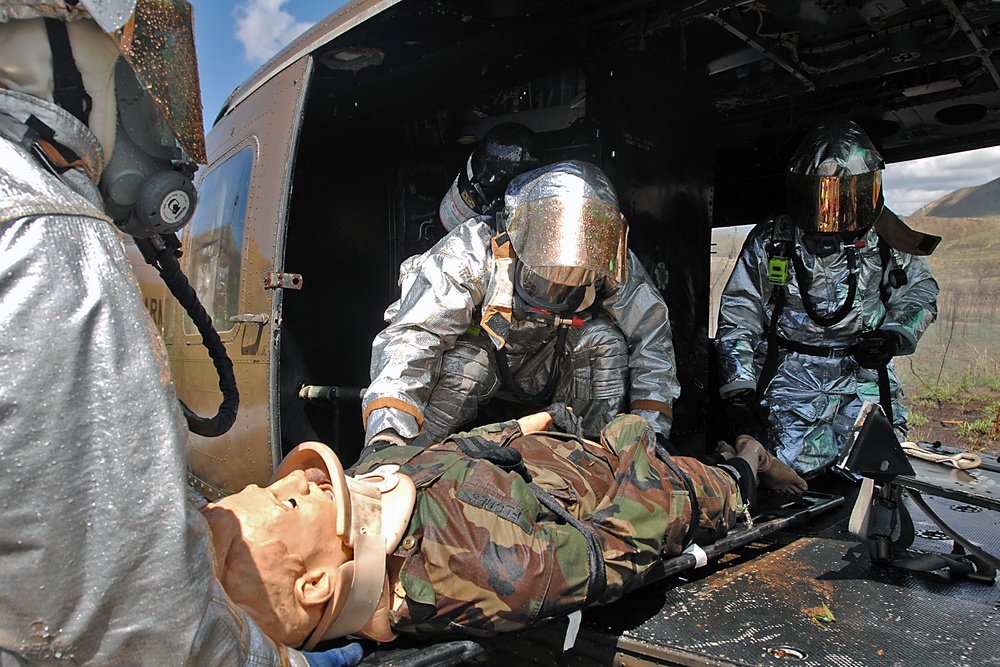 Military firemen train along with Puerto Rico's Fire Department firemen