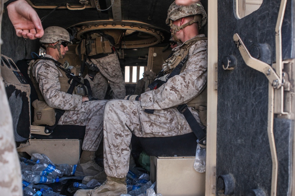 The Marines of Echo Company 2/8 participate in MRAP egress training