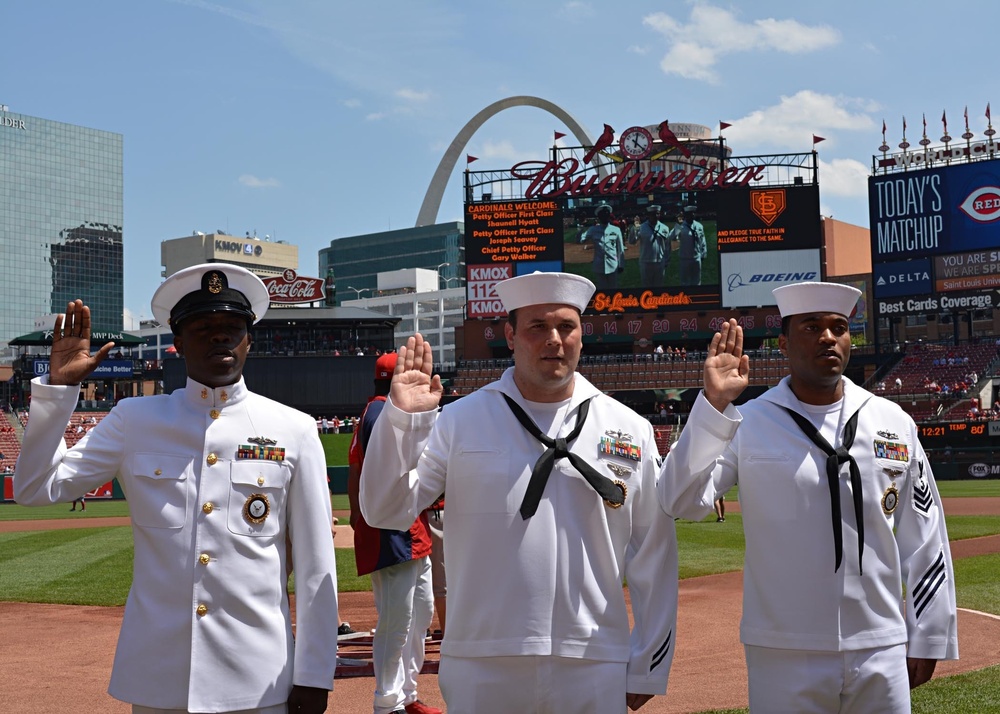 Oath of re-enlistment at Busch Stadium