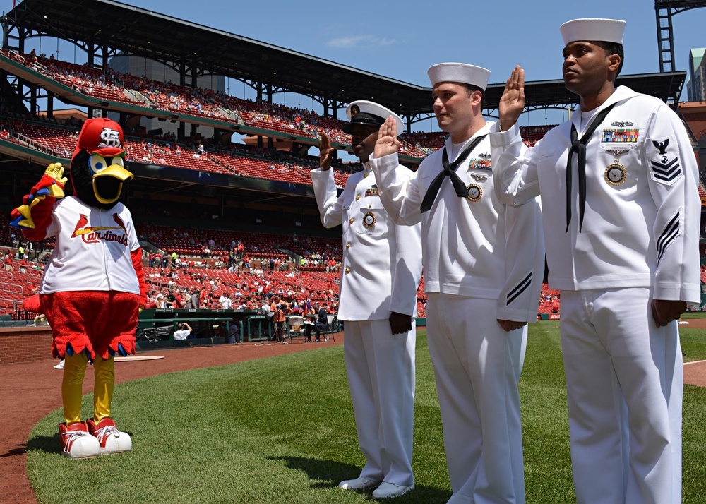 Oath of re-enlistment at Busch Stadium