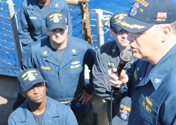 Commodore visits ships at sea