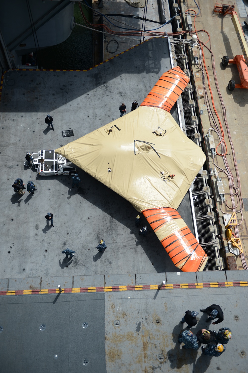 X-47B UCAS demonstrator loaded on USS George H.W. Bush