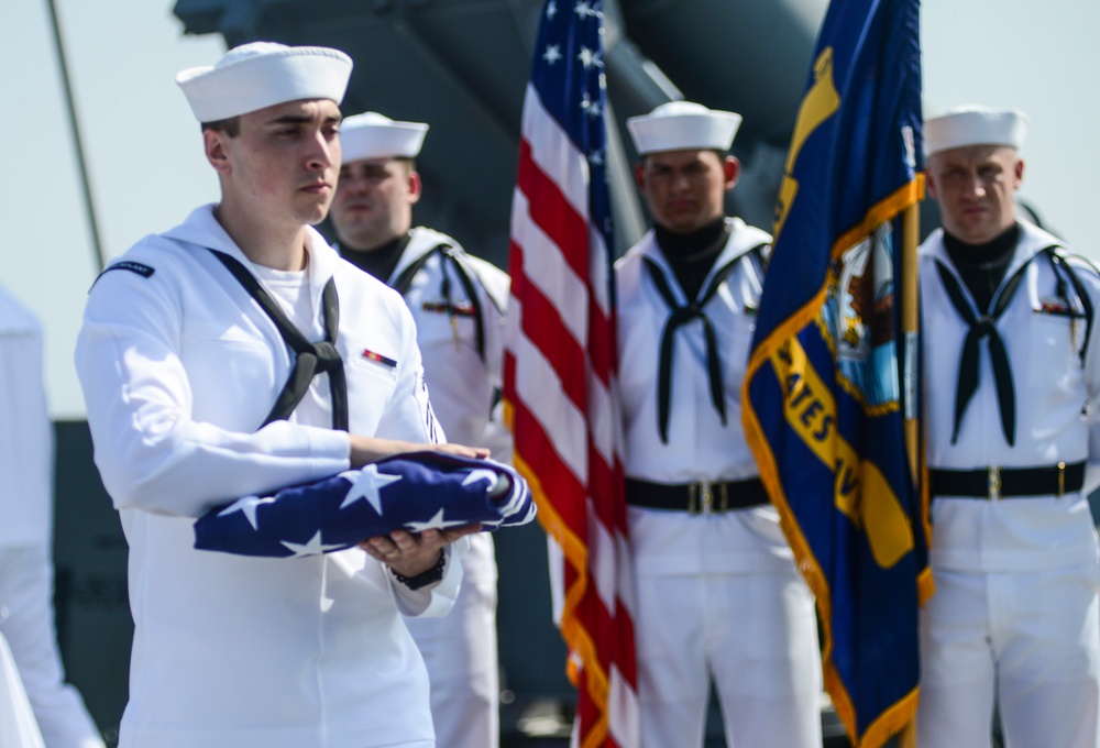 USS Monterey sailors conduct burial at sea