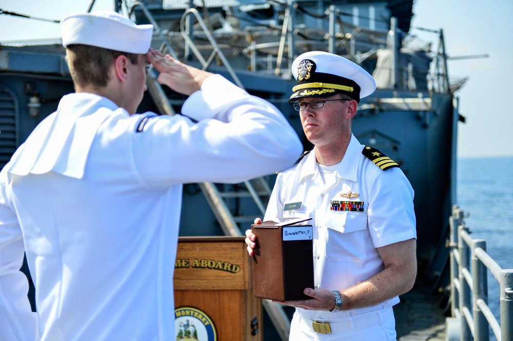 USS Monterey sailors conduct burial at sea