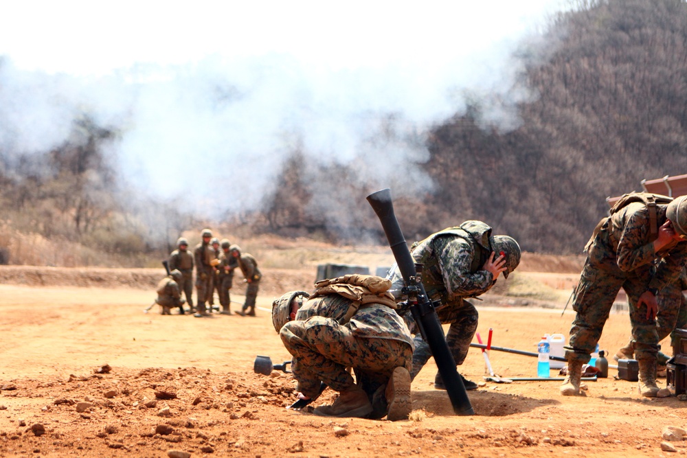 ROK-U.S. Marines conduct indirect fire with mortars