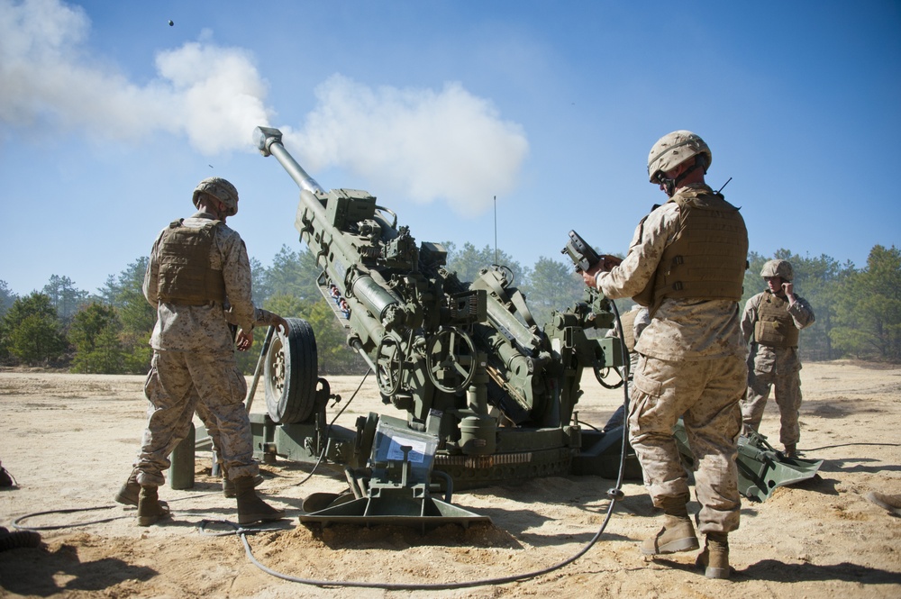 Golf Battery 3/14 Marines send shells down range