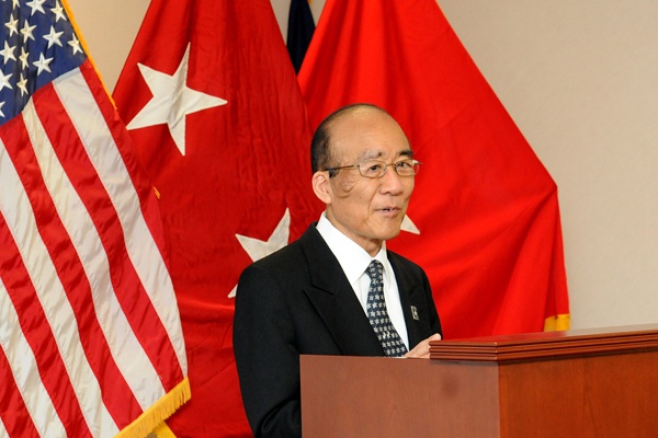 Retired Army Maj. Gen. James Mukoyama speaks at Asian American observance