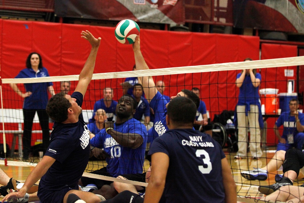 Navy and Coastguard beat Air Force in seated volleyball
