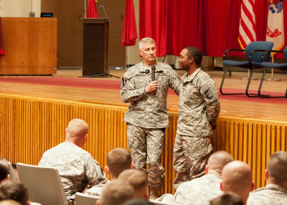 Sergeant major of the Army speaks to Fort Carson soldiers