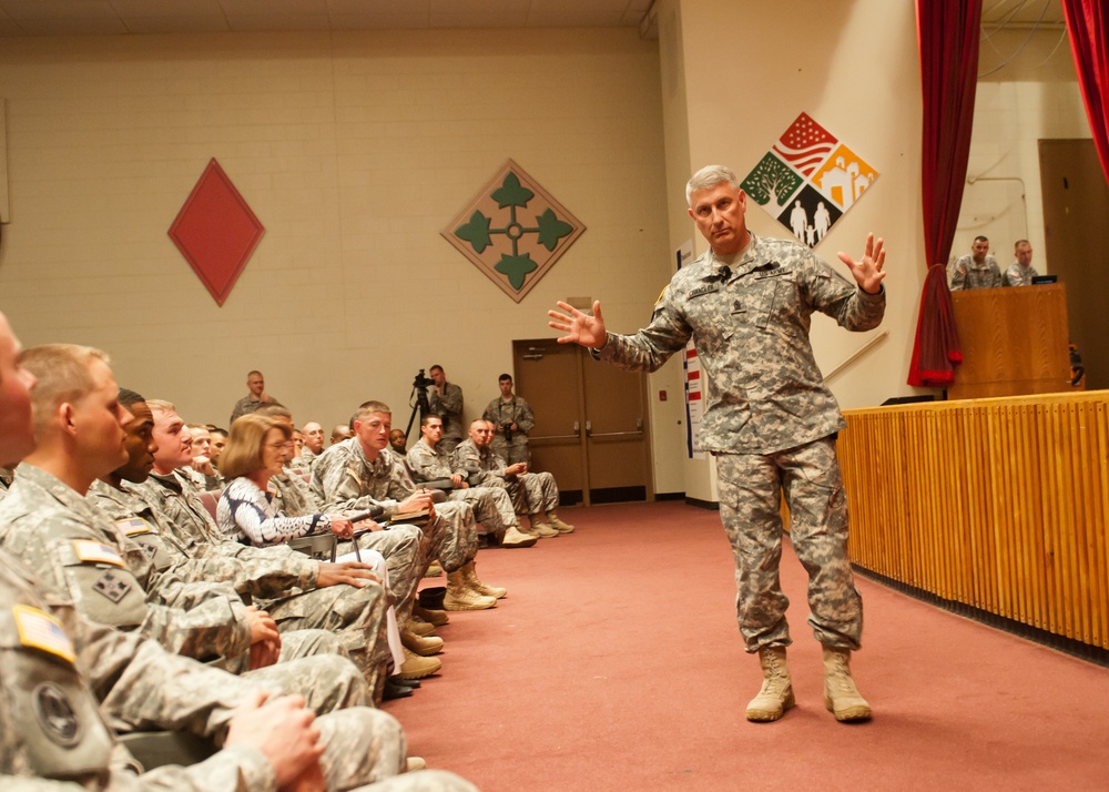 Sergeant major of the Army speaks to Fort Carson soldiers