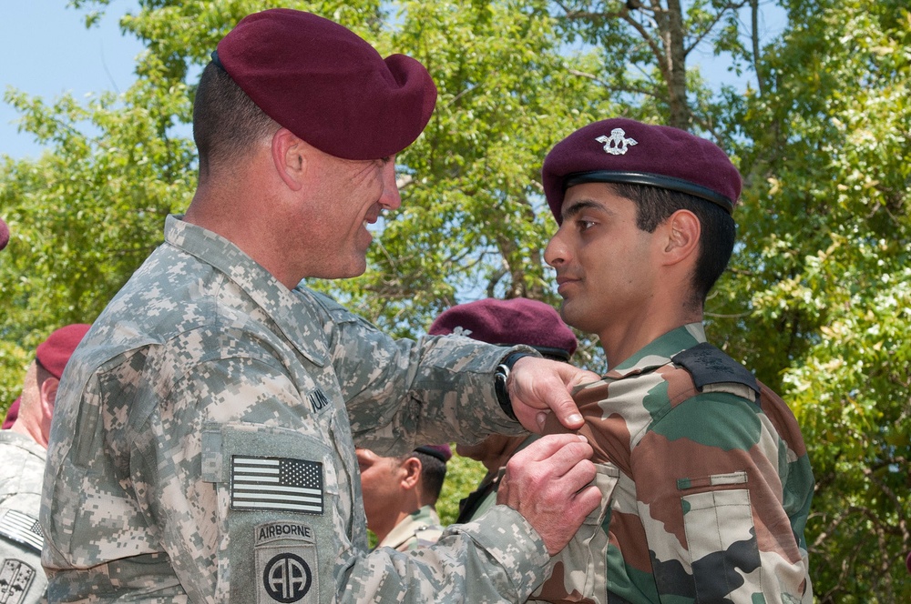 Indian, US paratroopers make helicopter jump